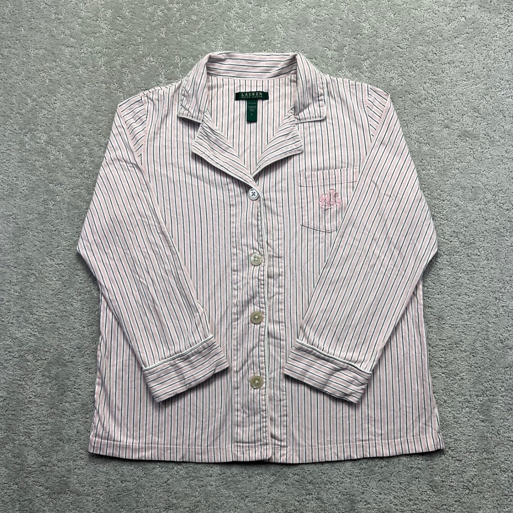 Lauren Ralph Lauren Shirt Womens Large Pink Striped Cotton Pajama Top Loungewear